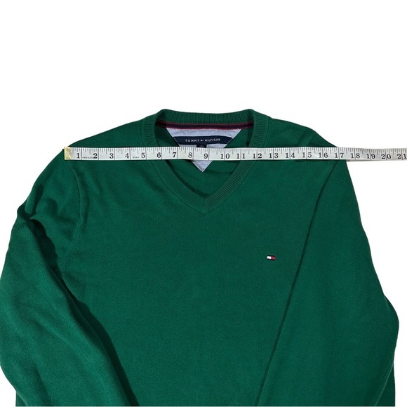Tommy Hilfiger 100% Pima Cotton Green V-Neck Pullover Sweater Sz XL Flag Logo - Picture 10 of 13